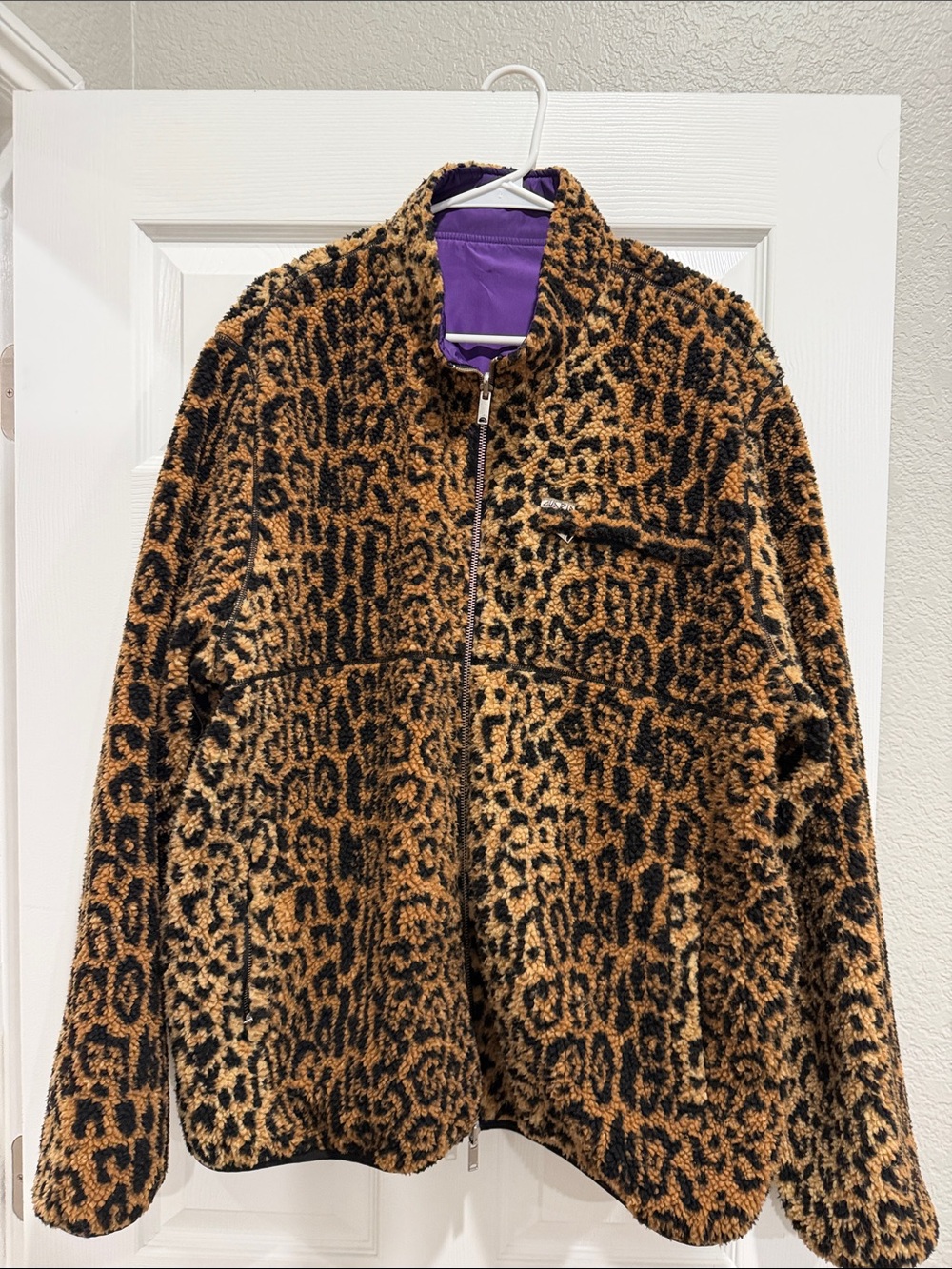 Leopard Print Sherpa Jacket - Brown/Black